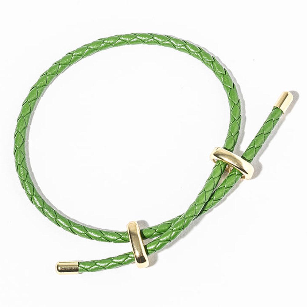 Faux Leather Braided Gold Dipped Tip Adjustable Bracelet
