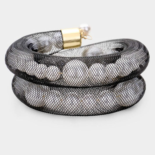 Mesh Tube Pearl Adjustable Bracelet