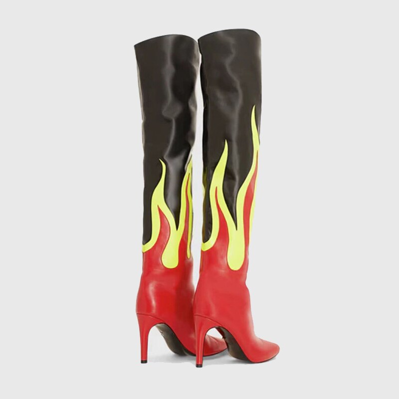 Women Over The Knee High Boots Pointed Toe Stilettos Heels Back Zipper  Big Circumference Thigh High Boots