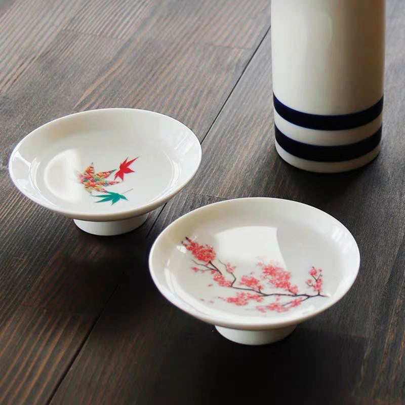 Japanese-style Cherry flower plum flower Sake Cup Water-stained Discoloration Cup Bowl Ceramic White Wine Peach Blossom Cup