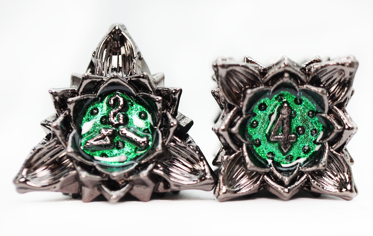 Floral Starburst: Midnight Forest - Metal RPG Dice Set
