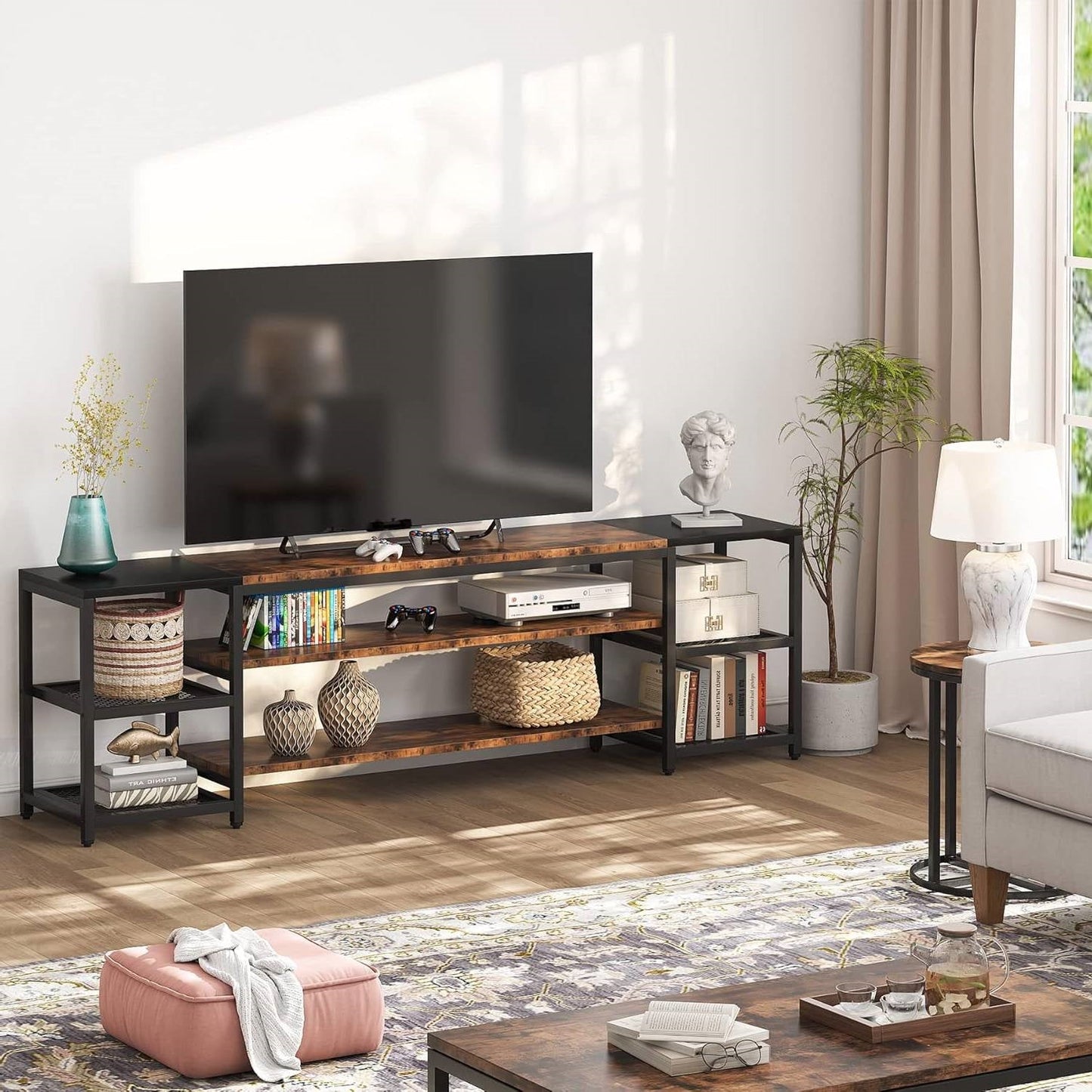 Modern Industrial Metal Wood TV Stand Entertainment Center for TV up to 85-inch-2
