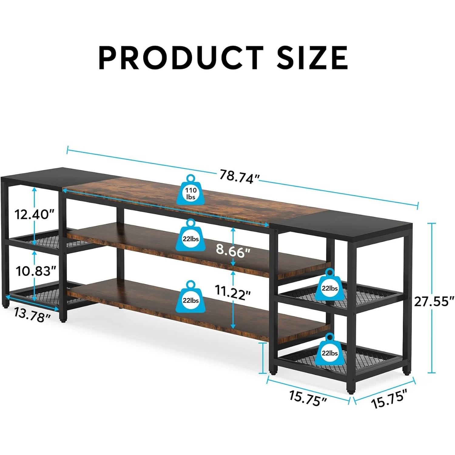 Modern Industrial Metal Wood TV Stand Entertainment Center for TV up to 85-inch-4