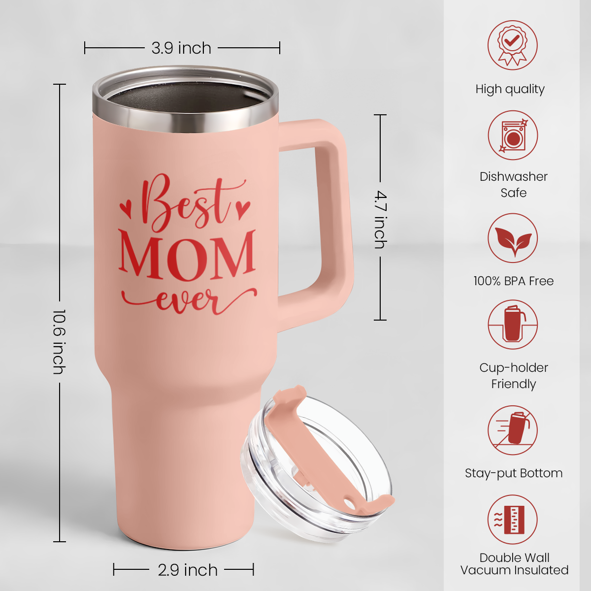Mom Gifts Best Mom Ever Tumbler Stainless Steel 40oz with Handle Insulated Travel Cup - Mom Travel Coffee, Mother's Day Christmas Birthday Gifts from Son Daughter