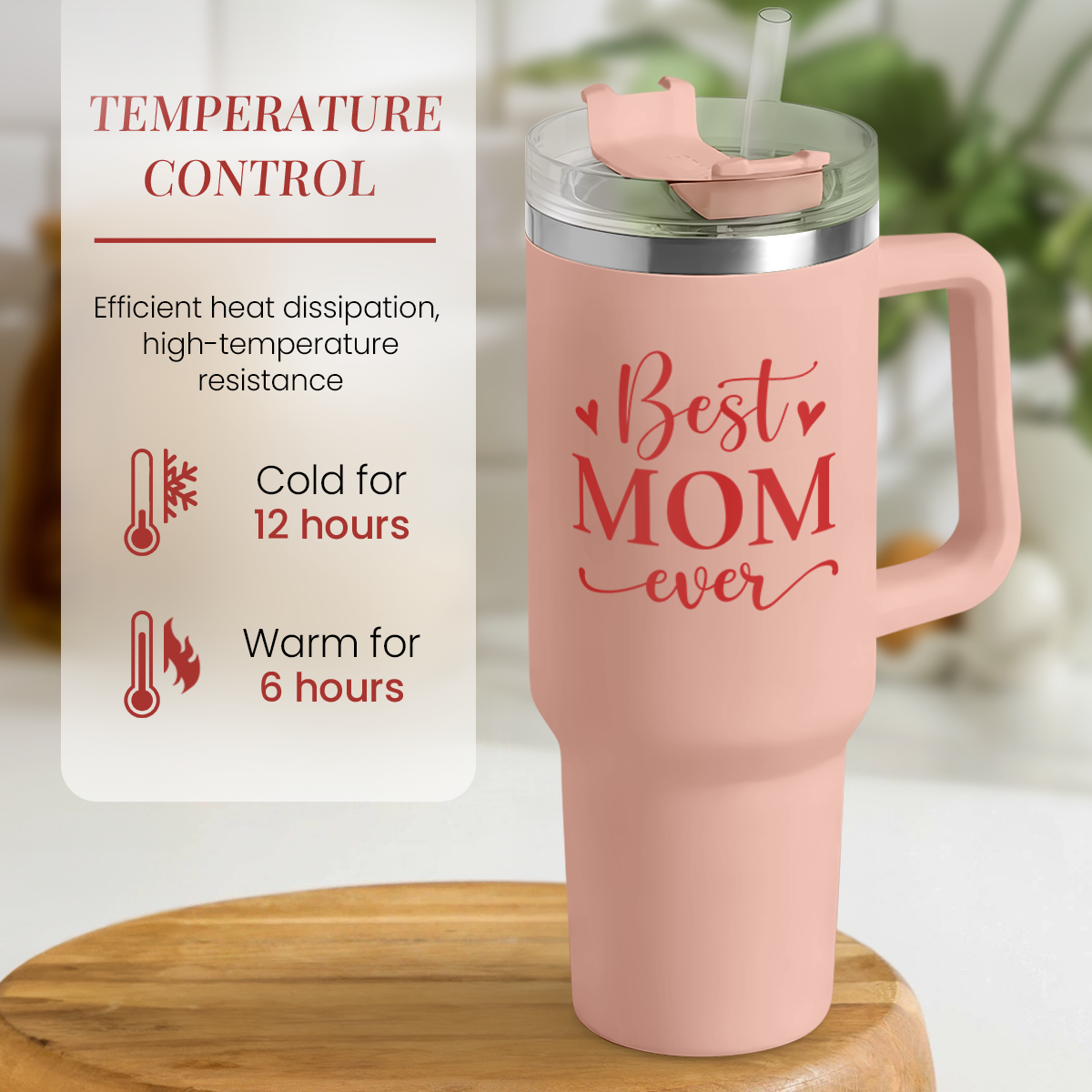 Mom Gifts Best Mom Ever Tumbler Stainless Steel 40oz with Handle Insulated Travel Cup - Mom Travel Coffee, Mother's Day Christmas Birthday Gifts from Son Daughter