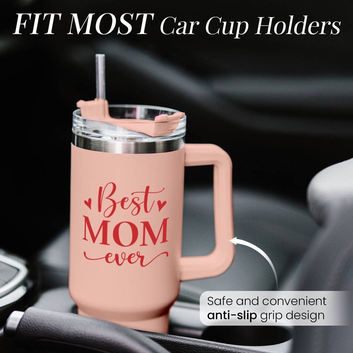 Mom Gifts Best Mom Ever Tumbler Stainless Steel 40oz with Handle Insulated Travel Cup - Mom Travel Coffee, Mother's Day Christmas Birthday Gifts from Son Daughter