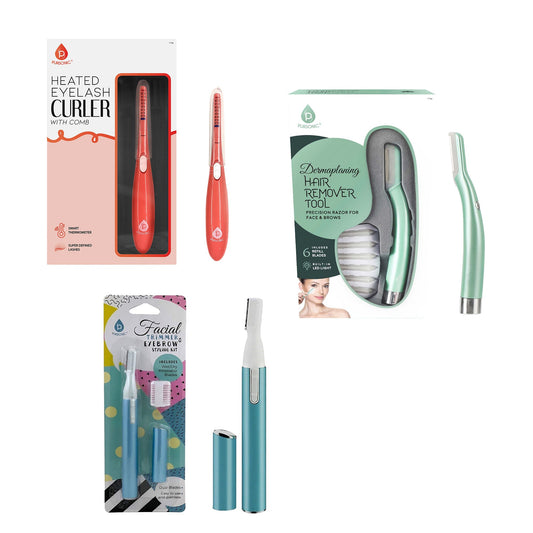 Pursonic Beauty Precision Bundle – Multi-Purpose Hair Trimmer, Heated Eyelash Curler & Dermaplaning Hair Remover Tool-0