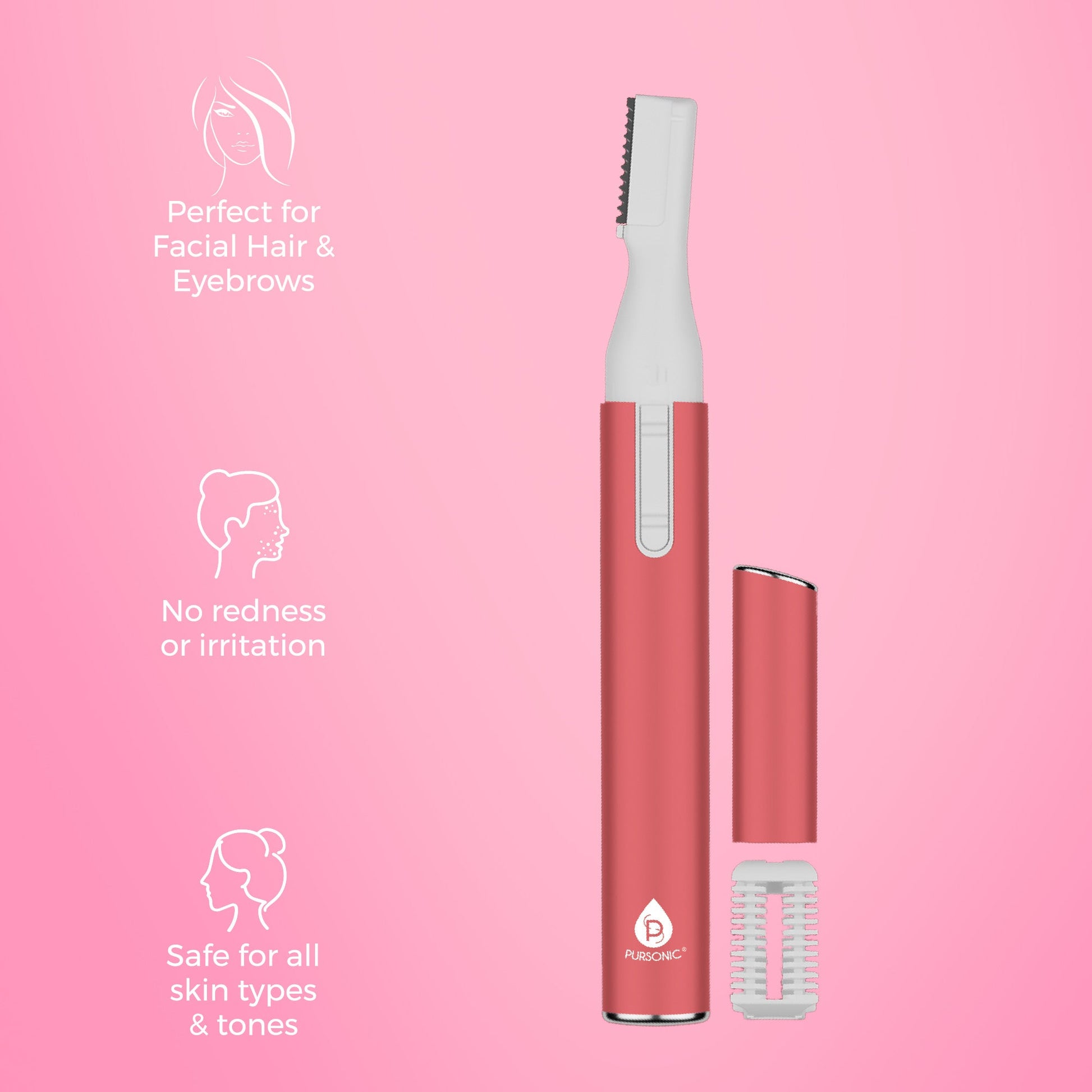 Precision Beauty Duo: Painless Electric Shaver - The Claudine Collection & Pursonic Facial Trimmer & Eyebrow Styling Kit-2