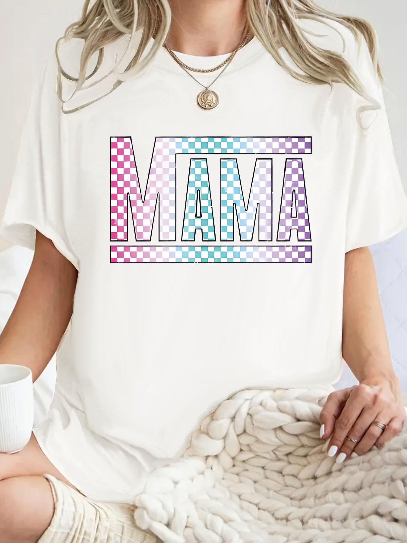 Mom's gift round neck pullover short sleeved shirt