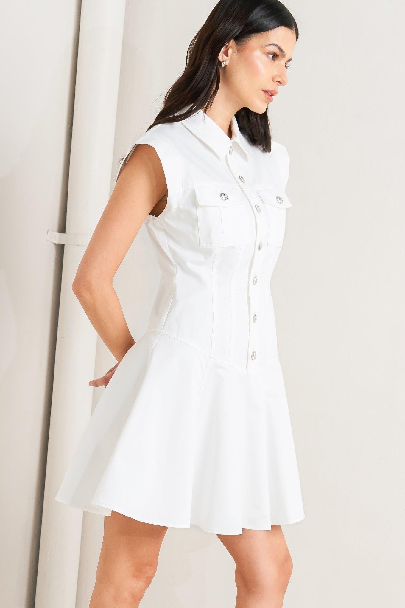 CONFIDENTLY YOURS WHITE WOVEN MINI DRESS