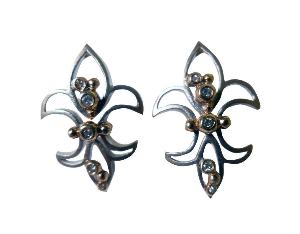 Fleur De Lis Earrings-14K Gold with Diamonds-8