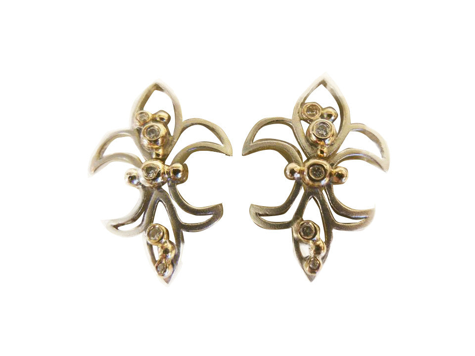 Fleur De Lis Earrings-14K Gold with Diamonds-7