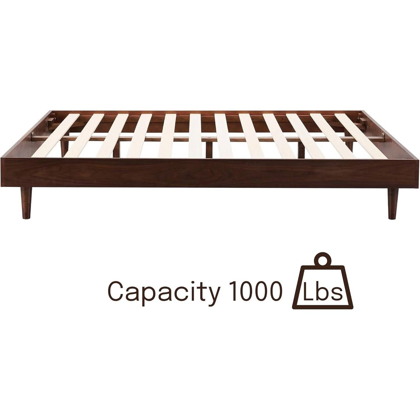 Full size Mid-Century Modern Platform Bed Frame in Dark Brown Wood Finish-2