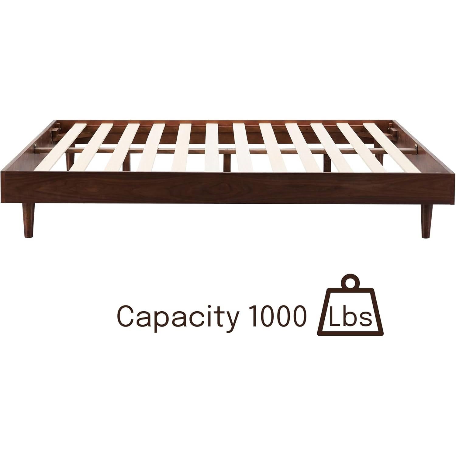 Full size Mid-Century Modern Platform Bed Frame in Dark Brown Wood Finish-2