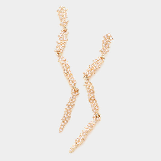 Pearl Embellished Abstract Metal Link Dangle Earrings