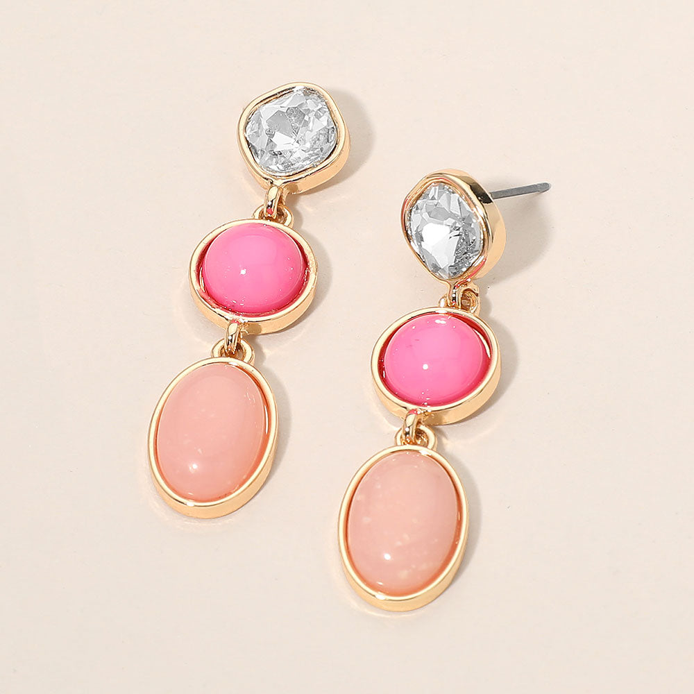 Triple Stone Bezel Link Drop Earrings