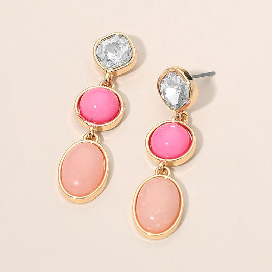 Triple Stone Bezel Link Drop Earrings