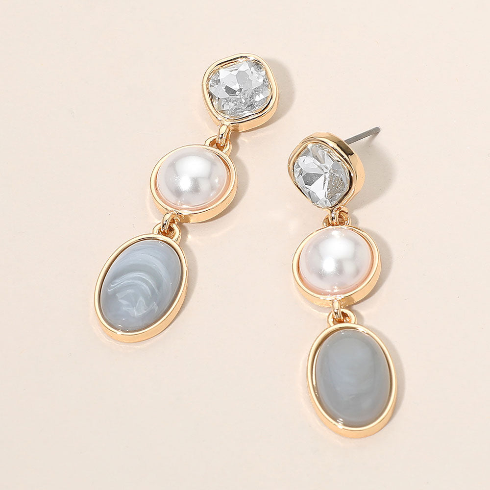 Triple Stone Bezel Link Drop Earrings