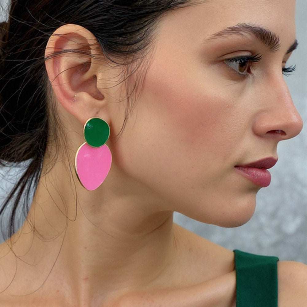 14K Gold Dipped Enamel Oval Link Drop Earrings