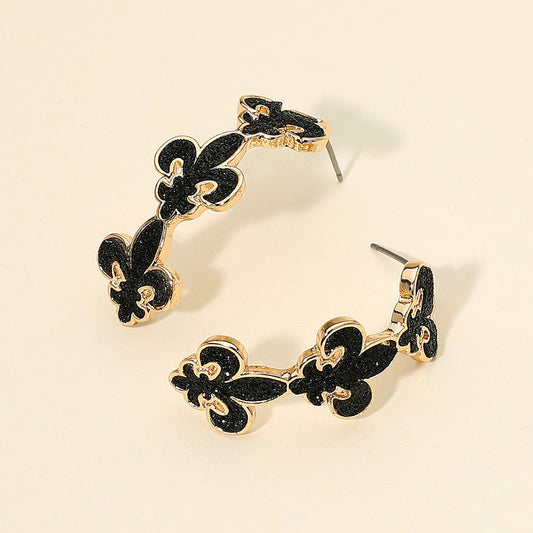 Glitter Mardi Gras Fleur de Lis Link Hoop Earrings