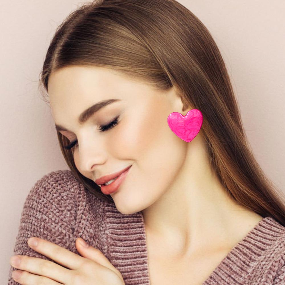 Marbled Resin Heart Earrings