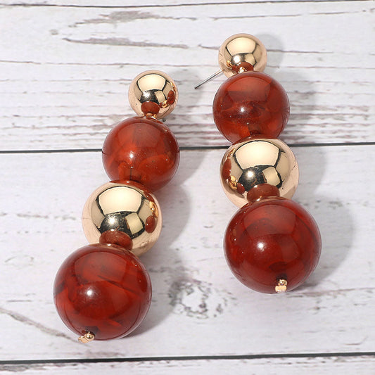 Bold Dual Resin Metal Sphere Drop Earrings