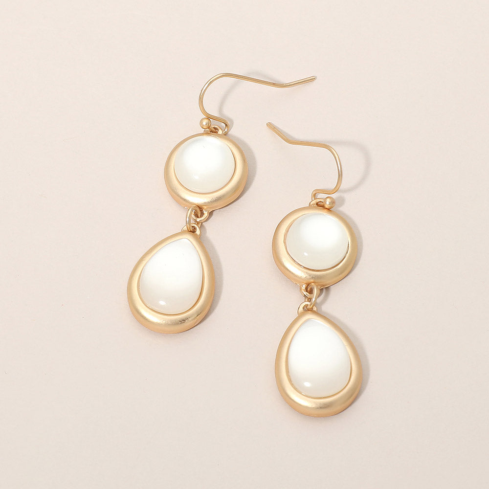 Round Teardrop Stone Bezel Link Drop Earrings