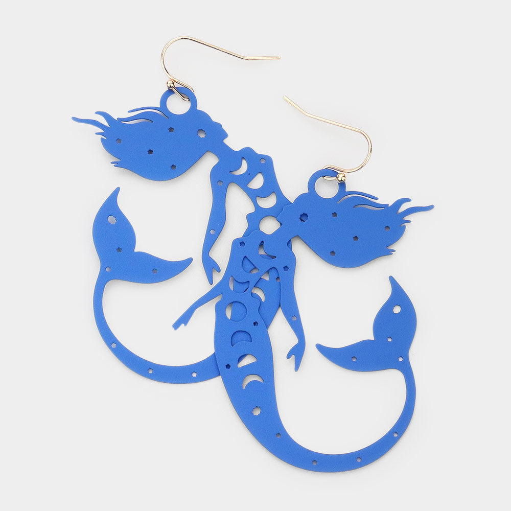 Brass Metal Cutout Mermaid Dangle Earrings