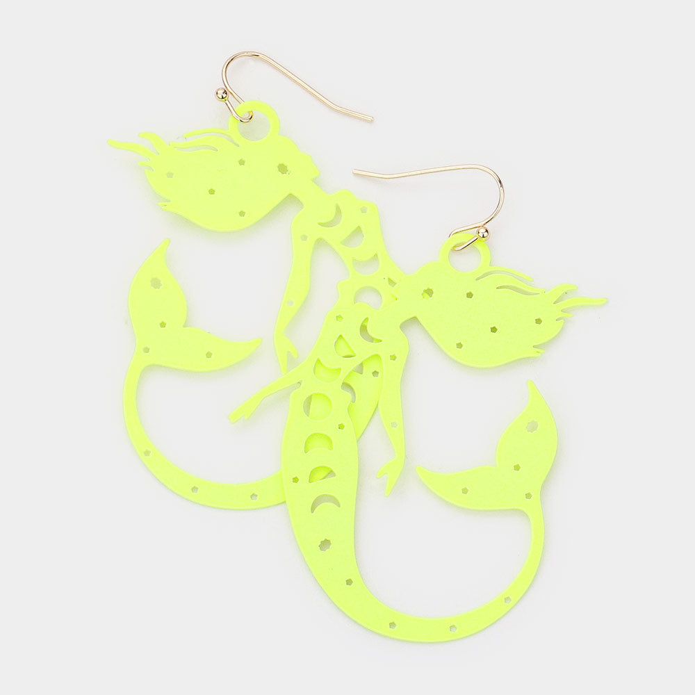 Brass Metal Cutout Mermaid Dangle Earrings