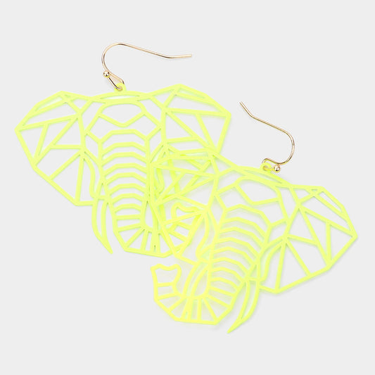 Brass Metal Cutout Elephant Dangle Earrings