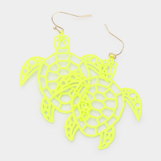 Brass Metal Cutout Turtle Dangle Earrings
