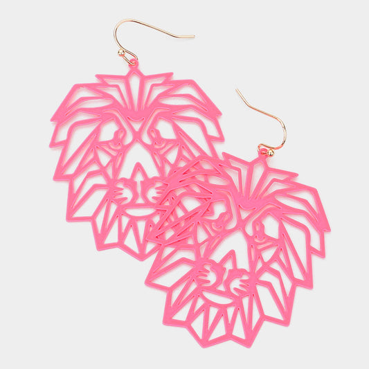 Brass Metal Cutout Lion Dangle Earrings