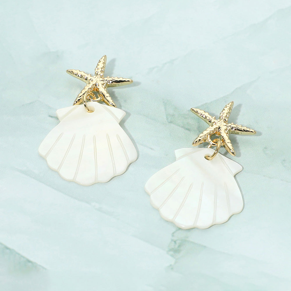 Starfish Accent Mother of Pearl Shell Drop Dangle Earrings