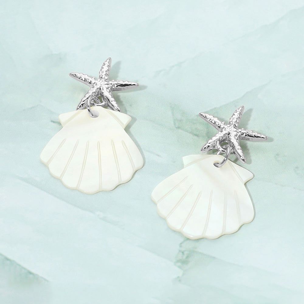 Starfish Accent Mother of Pearl Shell Drop Dangle Earrings