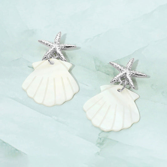 Starfish Accent Mother of Pearl Shell Drop Dangle Earrings