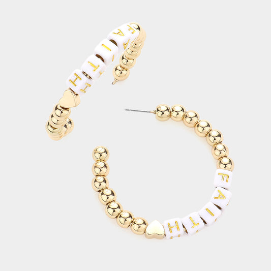 FAITH Metal Ball Half Hoop Message Earrings