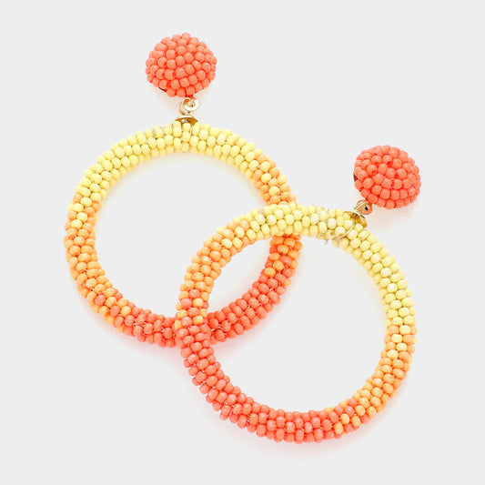 Ombre Seed Beaded Open Circle Dangle Earrings