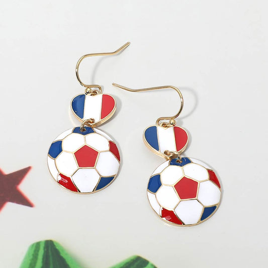 France Flag Soccer Ball Link Drop Earrings
