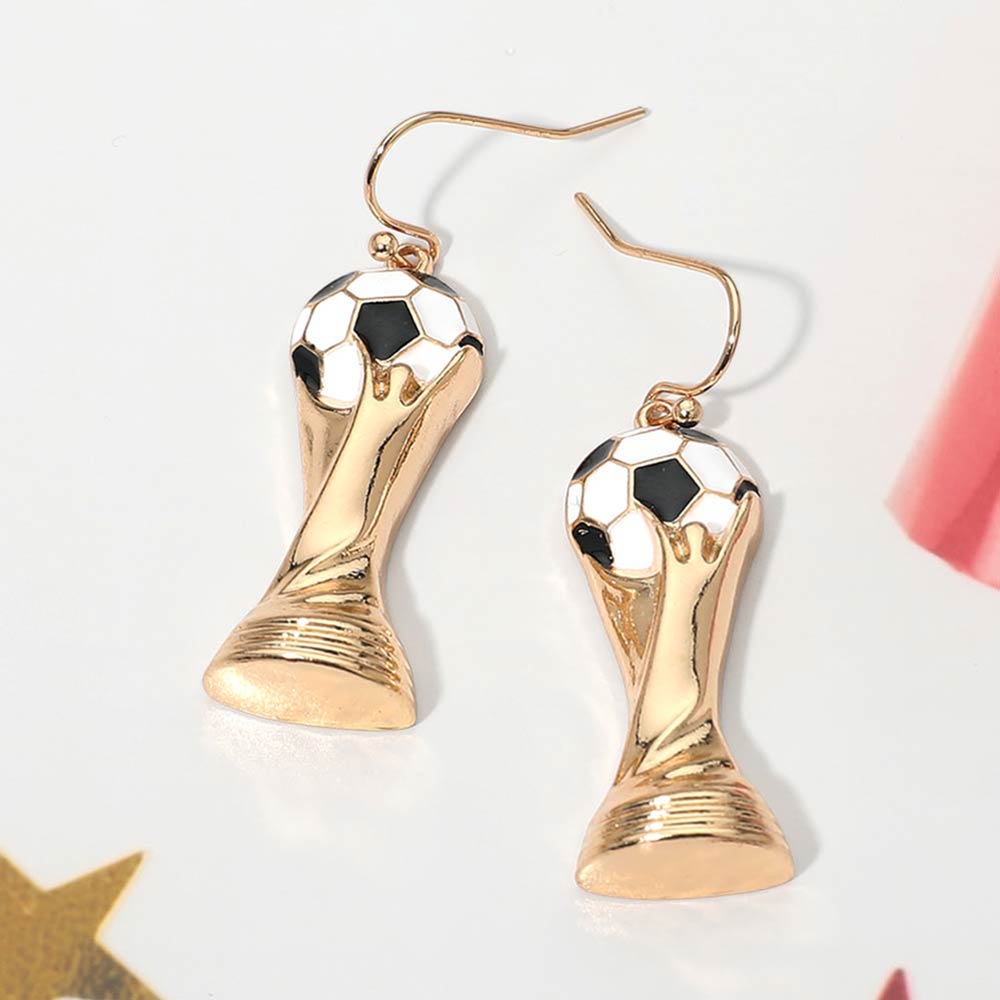 Soccer World Cup Trophy Charm Drop Dangle Earrings