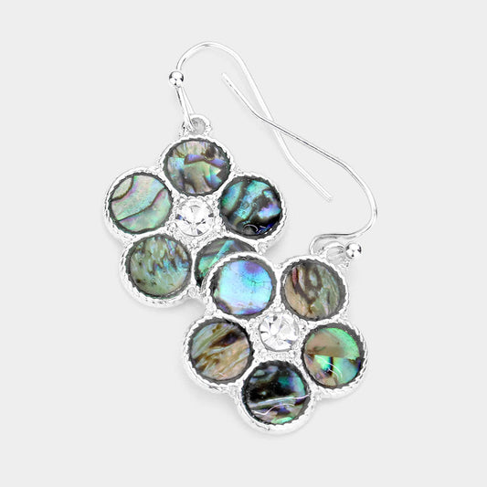 Abalone Accented Metal Flower Dangle Earring