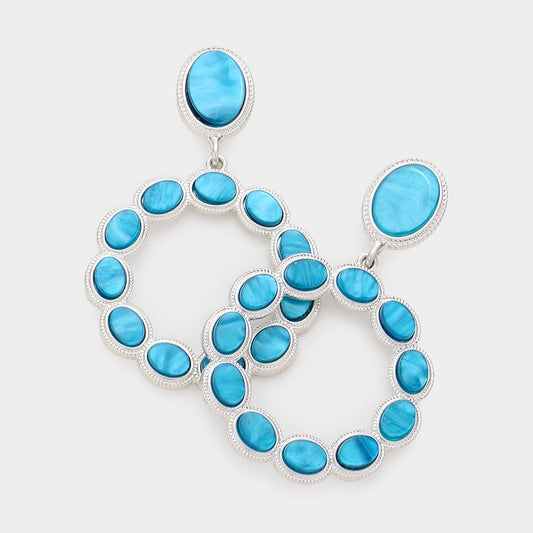 Oval Resin Embellished Open Circle Dangle Earrings