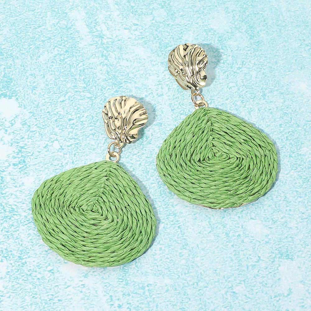Raffia Wrapped Shell Drop Statement Earrings