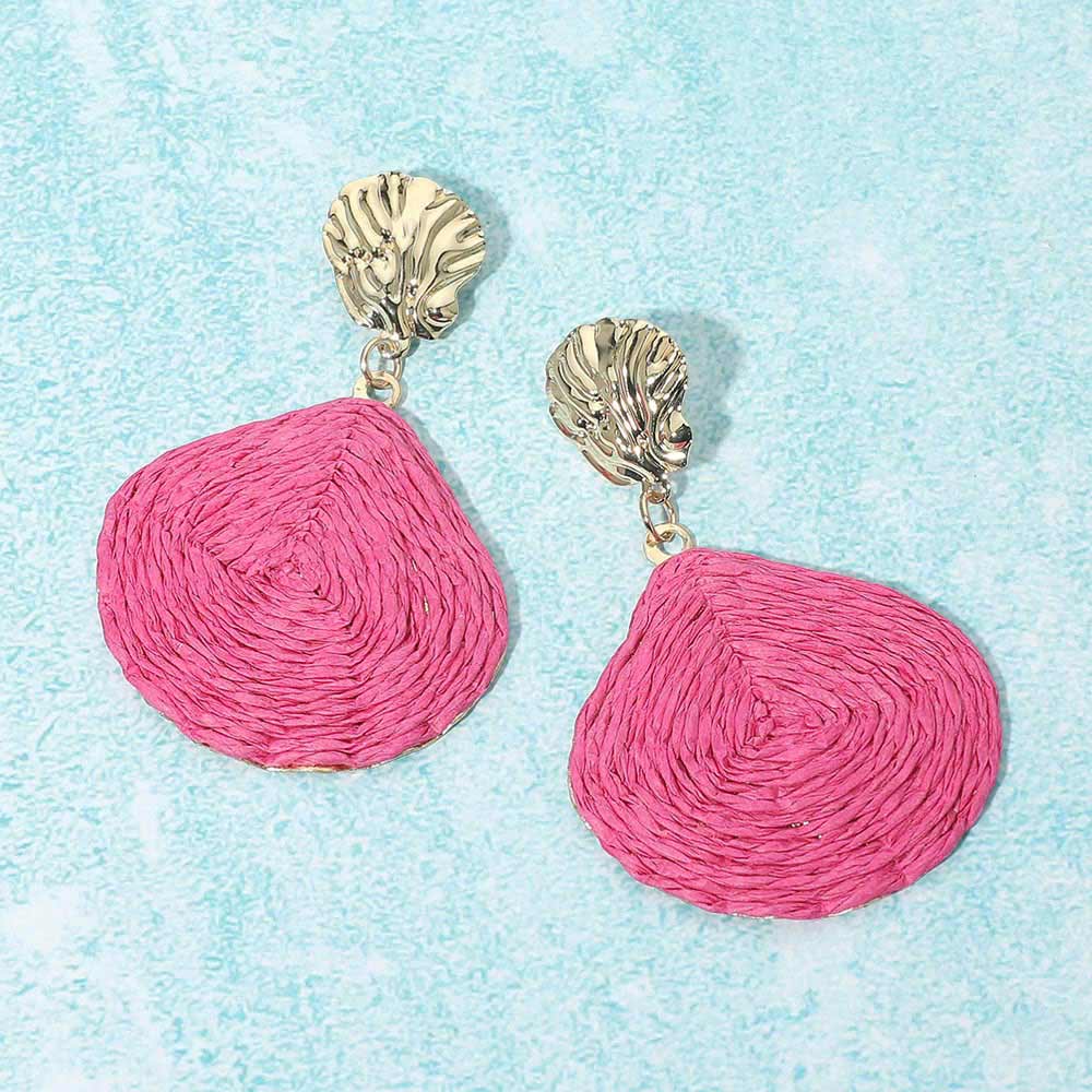 Raffia Wrapped Shell Drop Statement Earrings