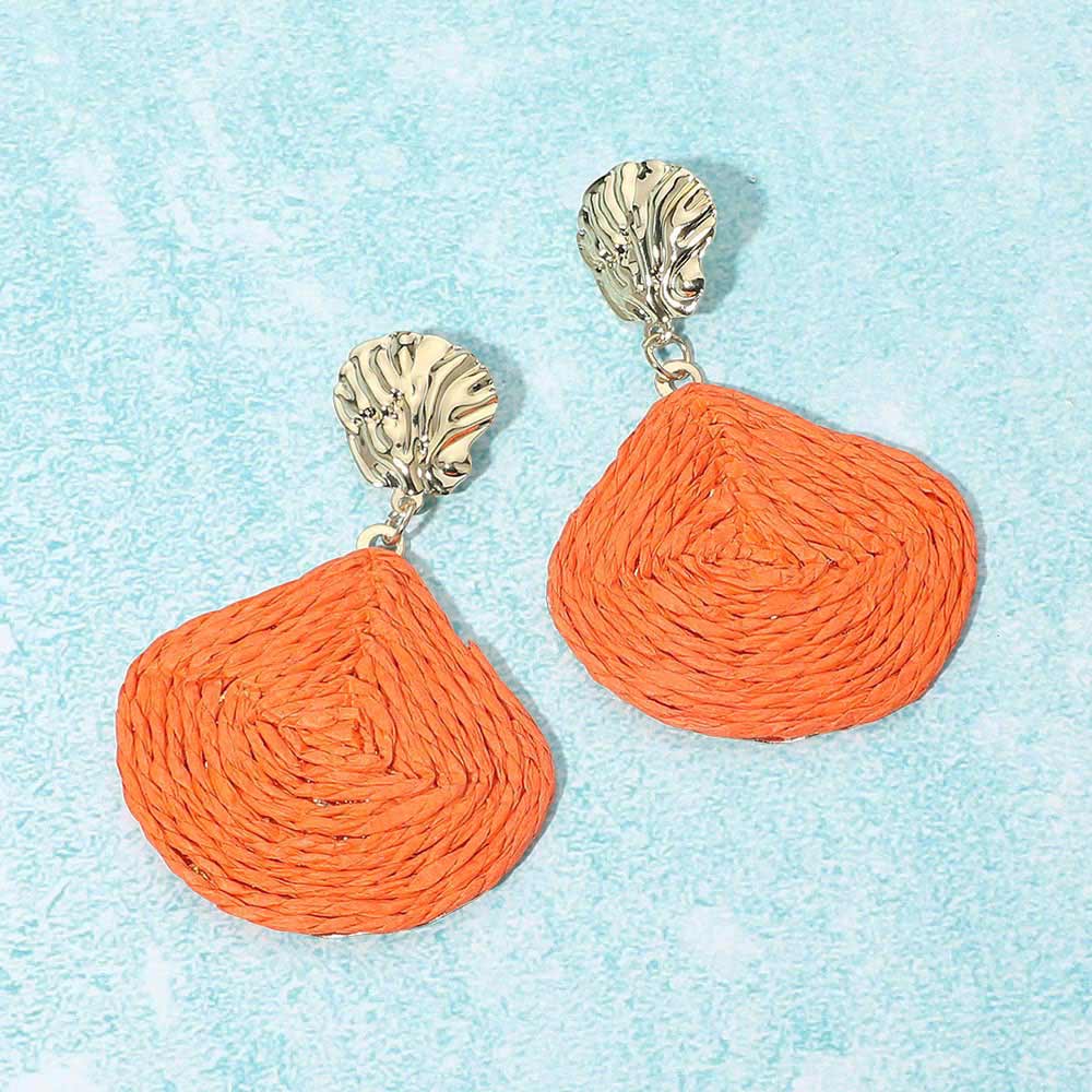 Raffia Wrapped Shell Drop Statement Earrings
