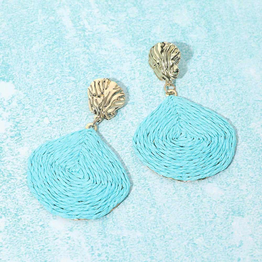 Raffia Wrapped Shell Drop Statement Earrings