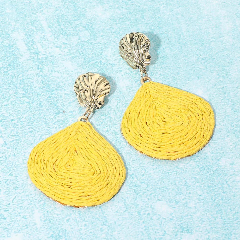 Raffia Wrapped Shell Drop Statement Earrings