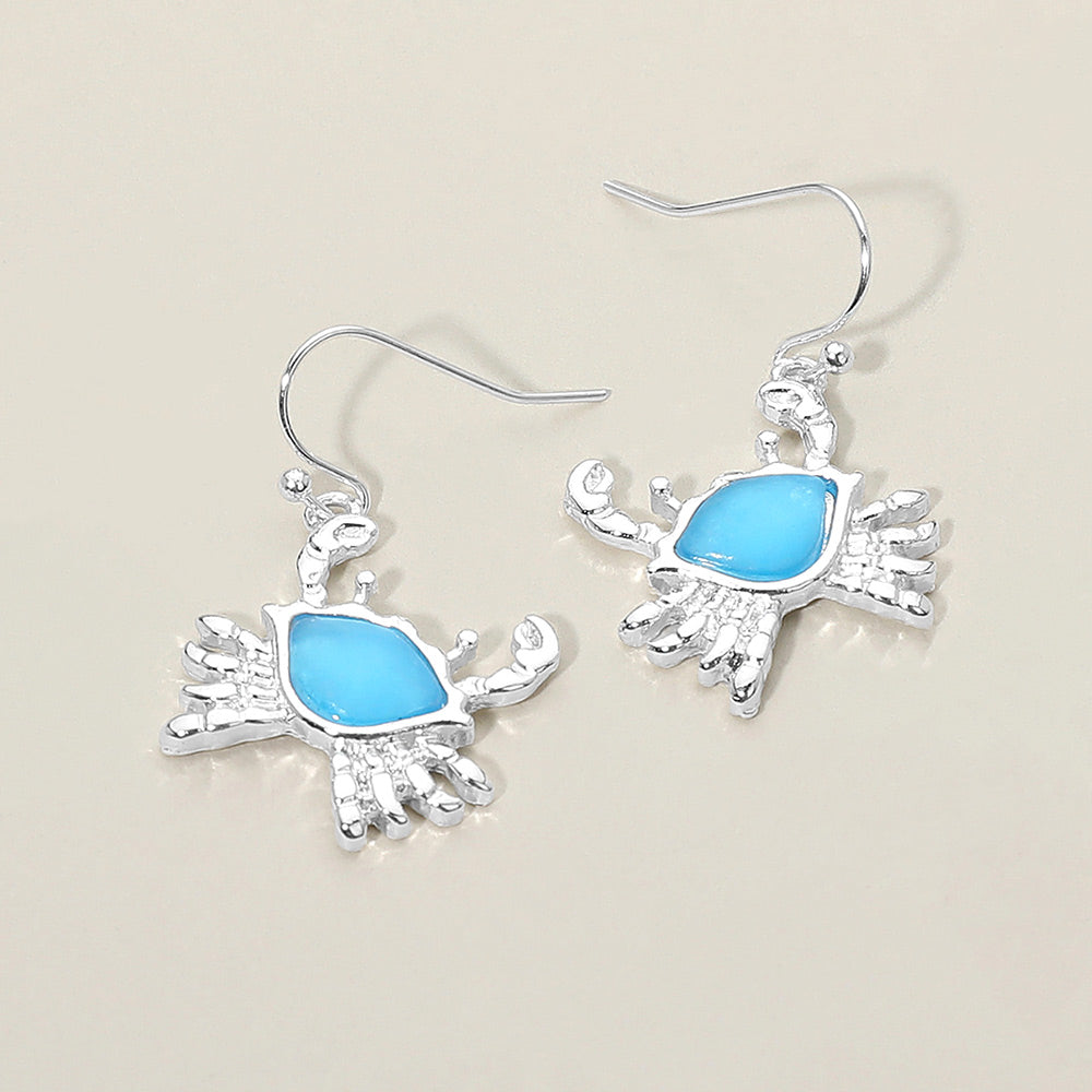 Sea Glass Crab Charm Drop Dangle Earrings