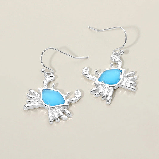 Sea Glass Crab Charm Drop Dangle Earrings