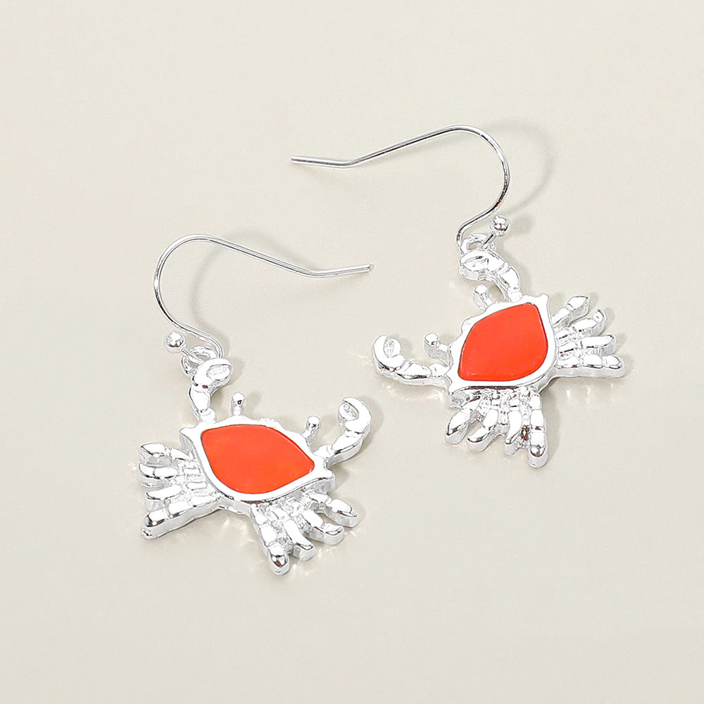 Sea Glass Crab Charm Drop Dangle Earrings