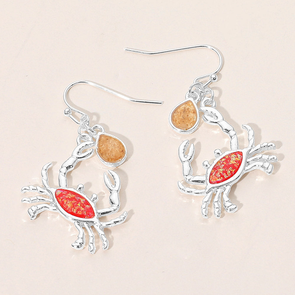 Crab Teardrop Charm Drop Dangle Earrings